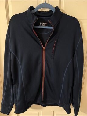 UNTUCKit Men's Dashwood Full Zip Performance Jacket Navy/Red Trim Size Medium